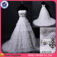 new arrival lace style multistory with beaded belt white linen wedding dress